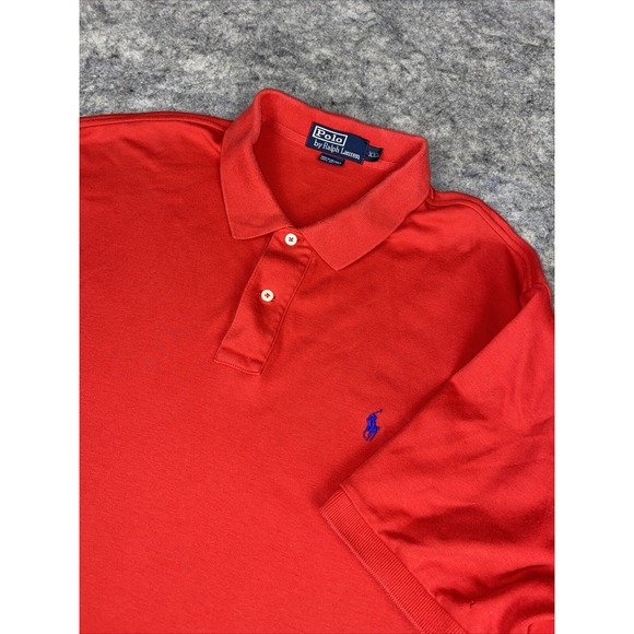VINTAGE Ralph Lauren Polo Shirt Mens 2XL Red Blue Pony 100% Cotton Short Sleeve - Picture 1 of 13